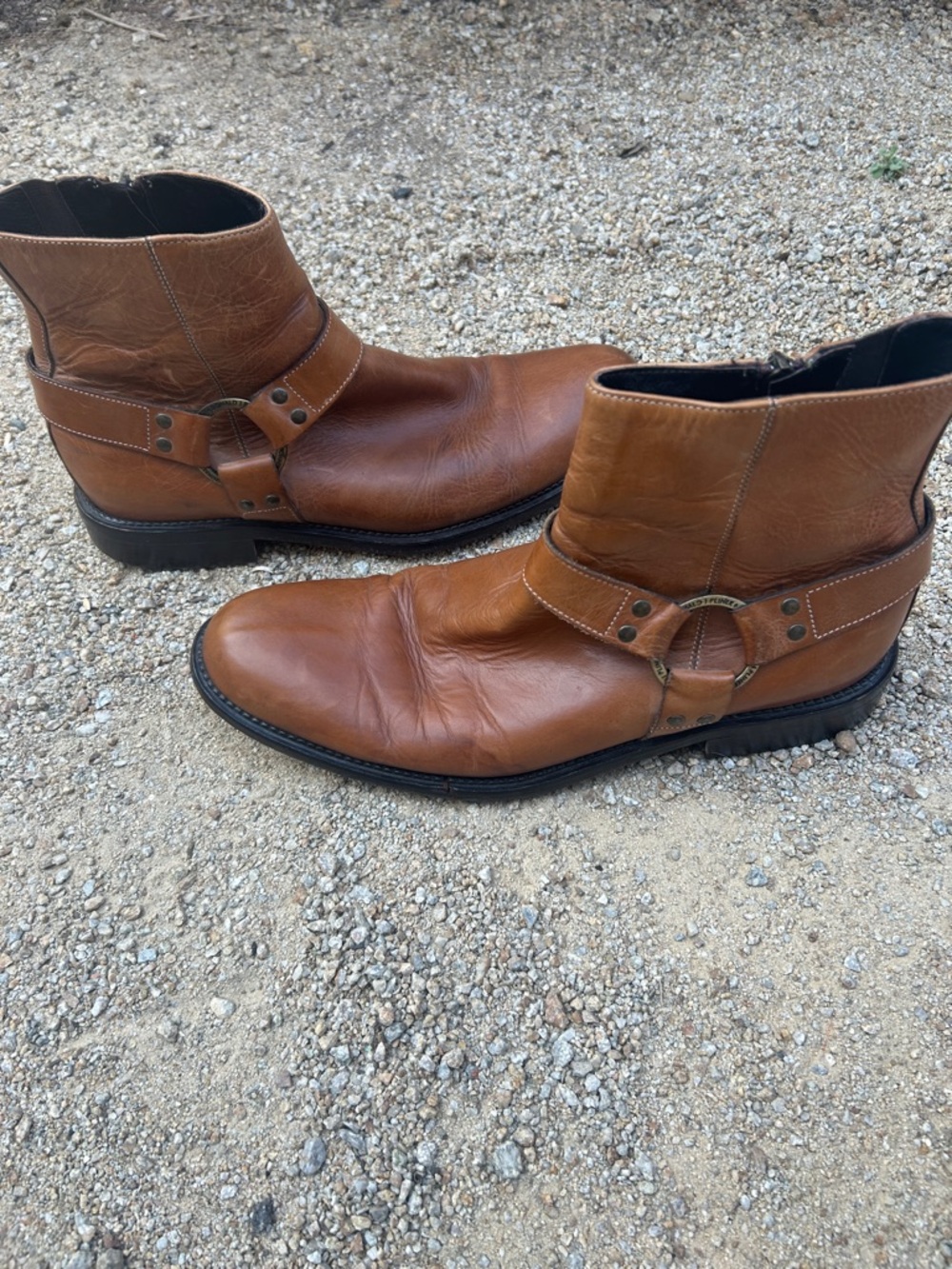 Donald J. Pliner Cognac Leather Harness Ankle Boots